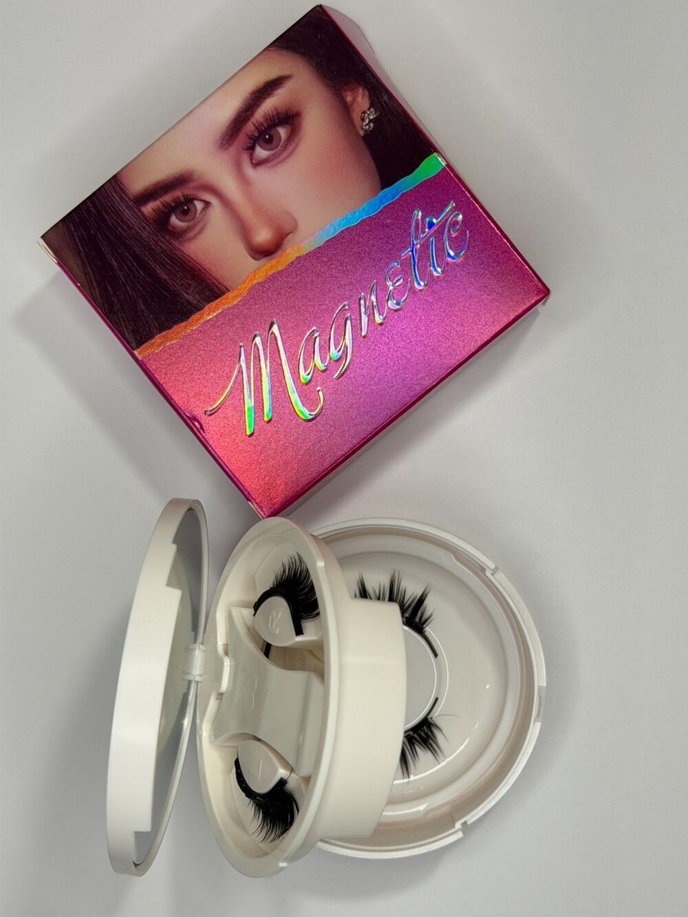 2 Pair Magnetic Lash Set With Mirror Compact Case No Glue False Eyelashes